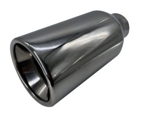 Stainless steel car exhaust tip isolated on white.